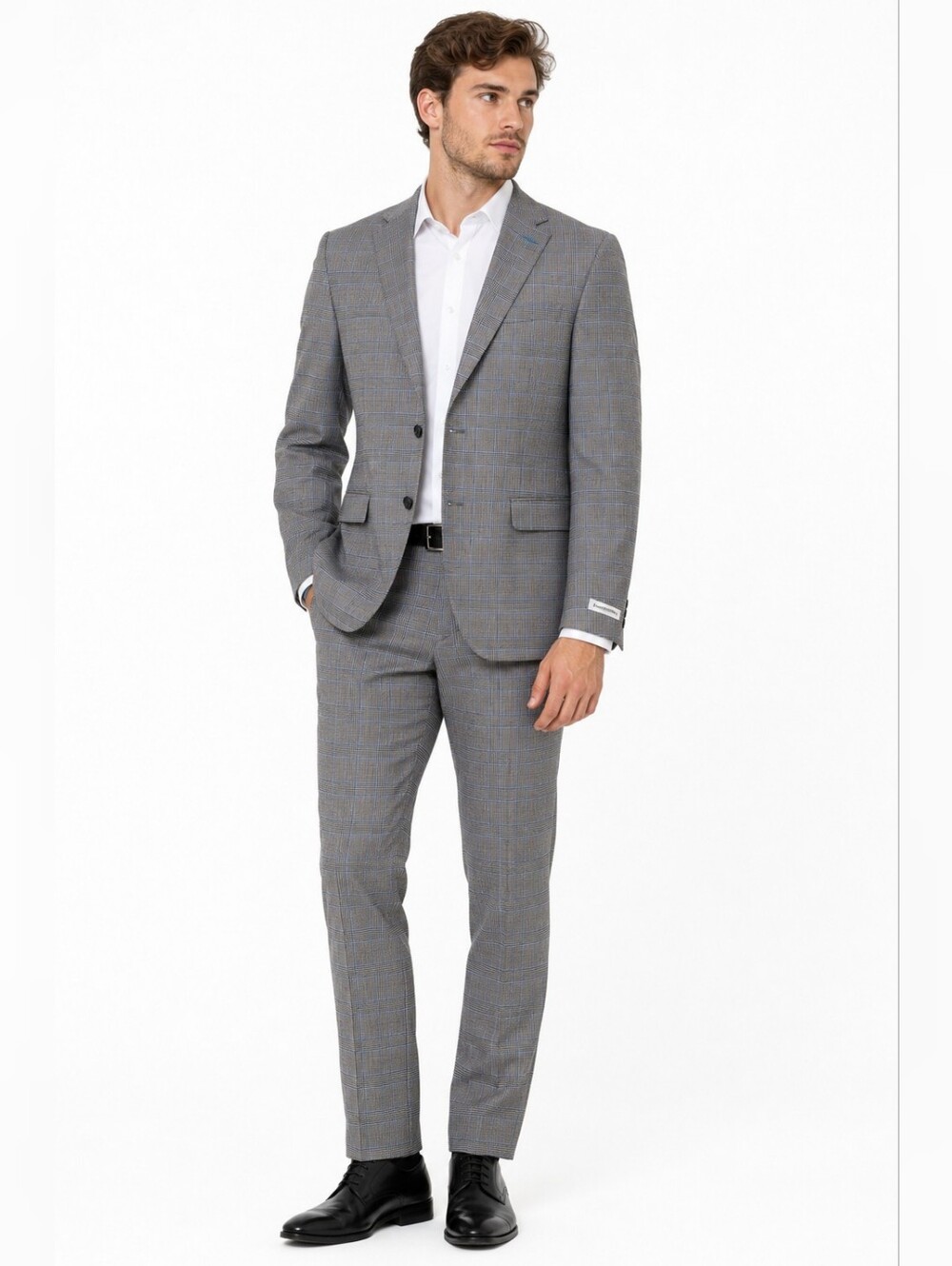 NWT Lambretta 2 Piece Slim Fit Suit 40R Prince of Wales Check Grey Blue Mod